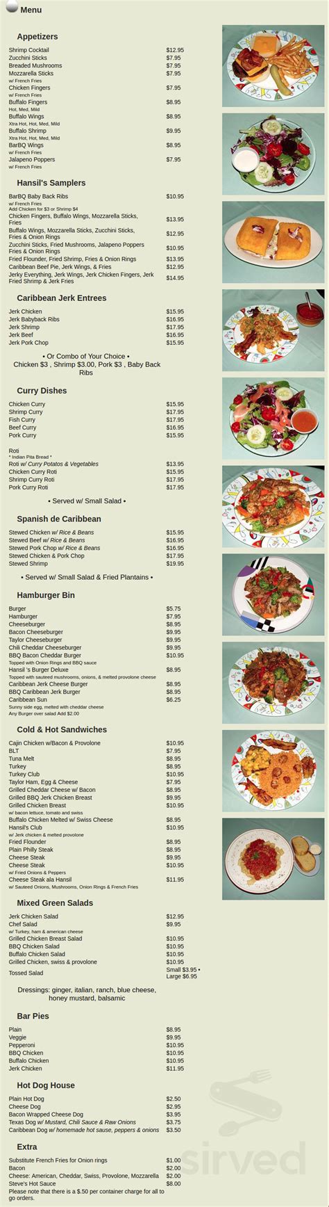 hansil's bar and grill menu.